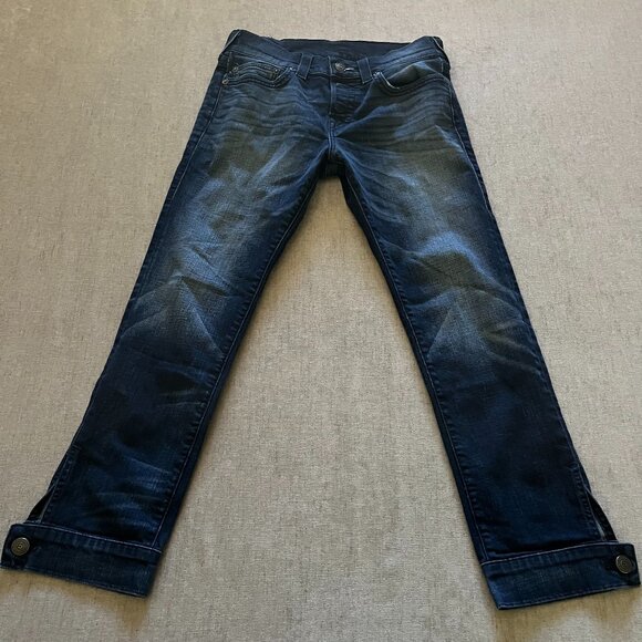True Religion Jeans Men Size 30x27 Rocco Relaxed Skinny Blue Denim Buttons Y2K - Picture 1 of 13